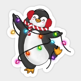 Cute Dancing Penguin Christmas Lights Xmas Sticker